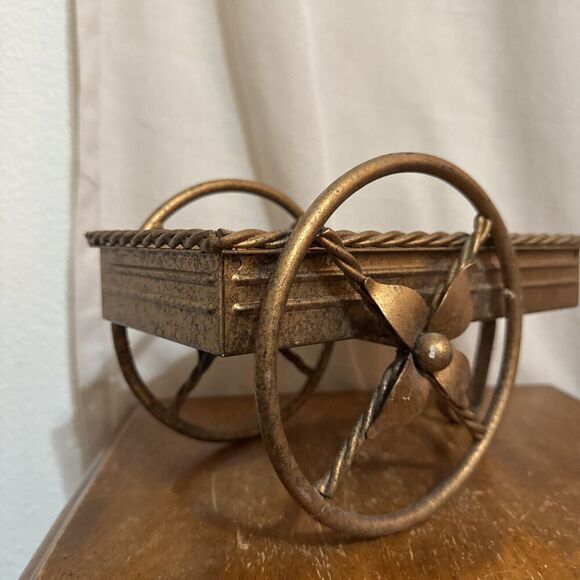 Vintage Cast Iron Flower Cart Wagon Planter Box Garden Decor 10"X5" Centerpiece - Picture 5 of 9